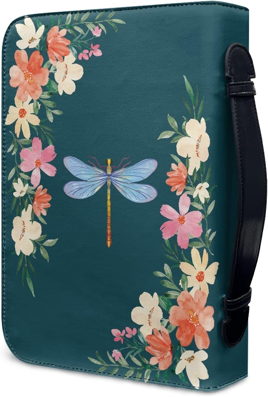 Kuiaobaty Lord Quotes Print Bibelhülle mit Griff, Blumen Libelle Kunstleder Buchhülle mit Reissversc