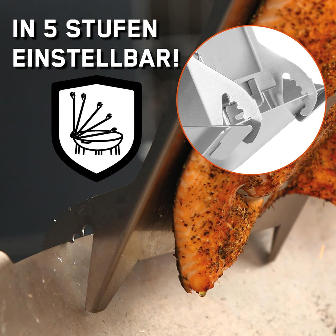 FENNEK Edelstahl Flammlachshalter für Feuerschalen & Kugelgrills | mit speziellem Spannmechanismus-