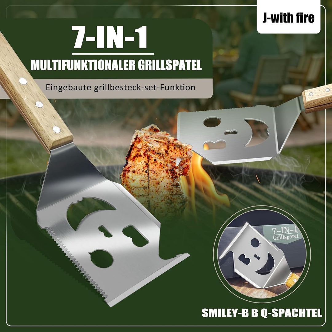 7 in 1 Grillspachtel, Einzigartige Grillwerkzeuge, Eingebautes Grillbesteck-Set, Grillzubehör, Grill