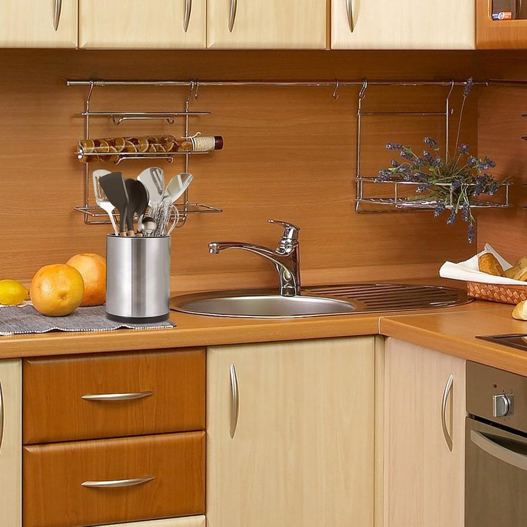 Syfunlv Küchen Utensil Behälter,360° Drehbar Küchenutensilienhalter aus Edelstahl 8.2 x6.7 in Küchen