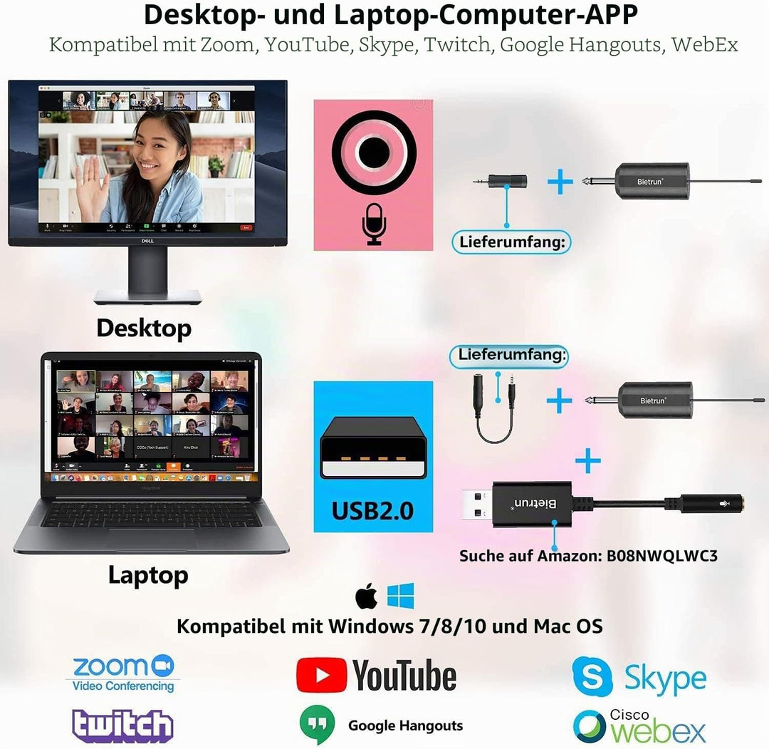 UHF Wireless Lavalier Lapel Microphone System, Kabelloses Lavalier-Mikrofon, Headset Mic, Interview