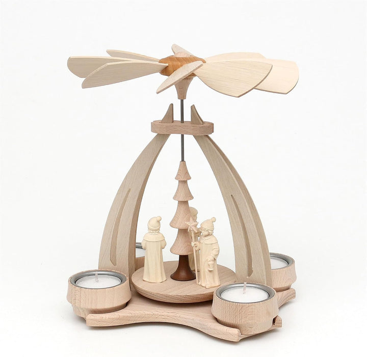 ***Pyramide aus Buchenholz mit 3 Handgeschnitzten Tiroler Kurrendesänger/Figuren für 4 Teelichter L/