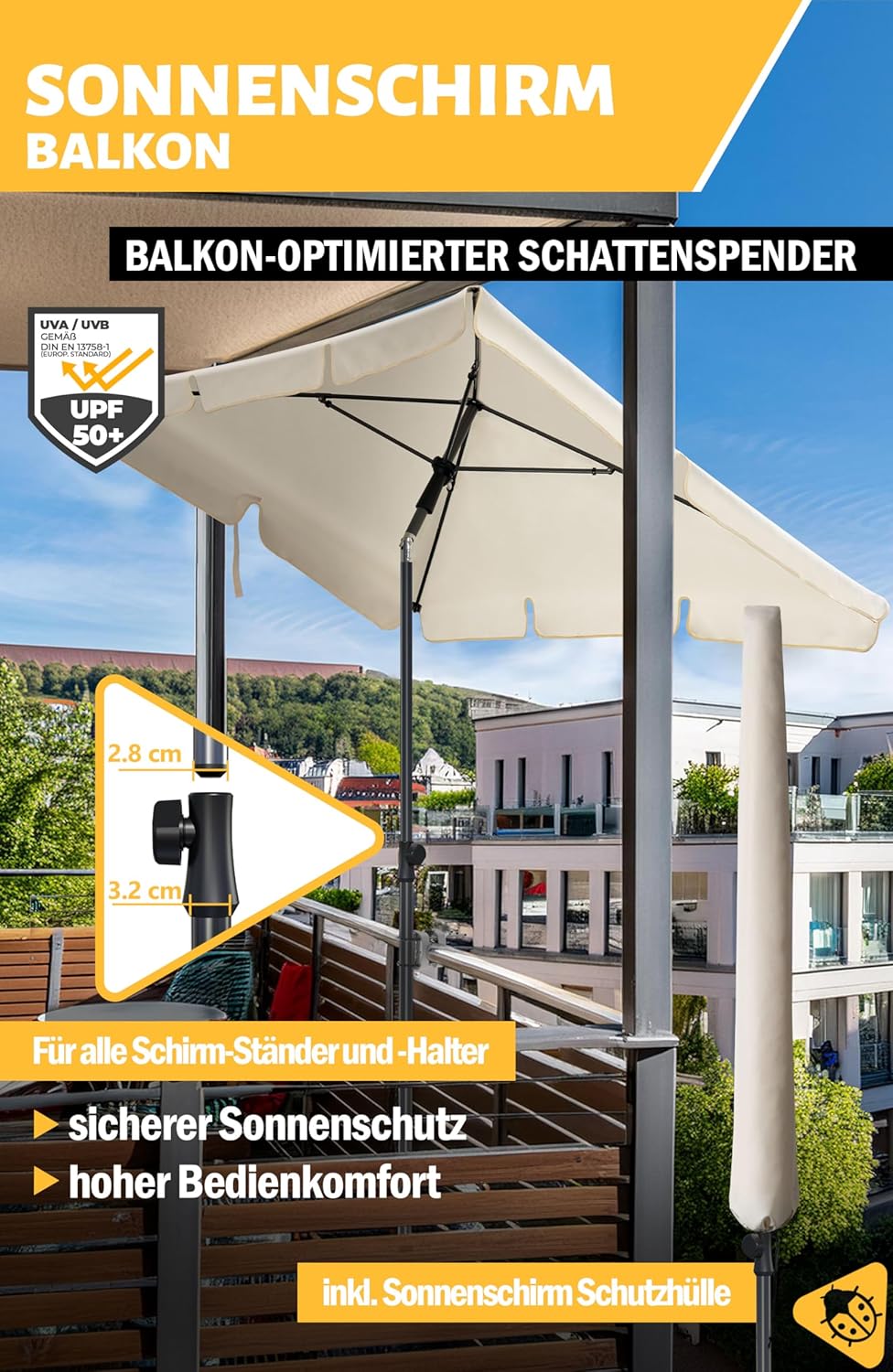 Menz Sonnenschirm, inkl. Sonnenschirmhülle - Sonnenschirm rechteckig 200 x 125 cm für Balkon, Garten