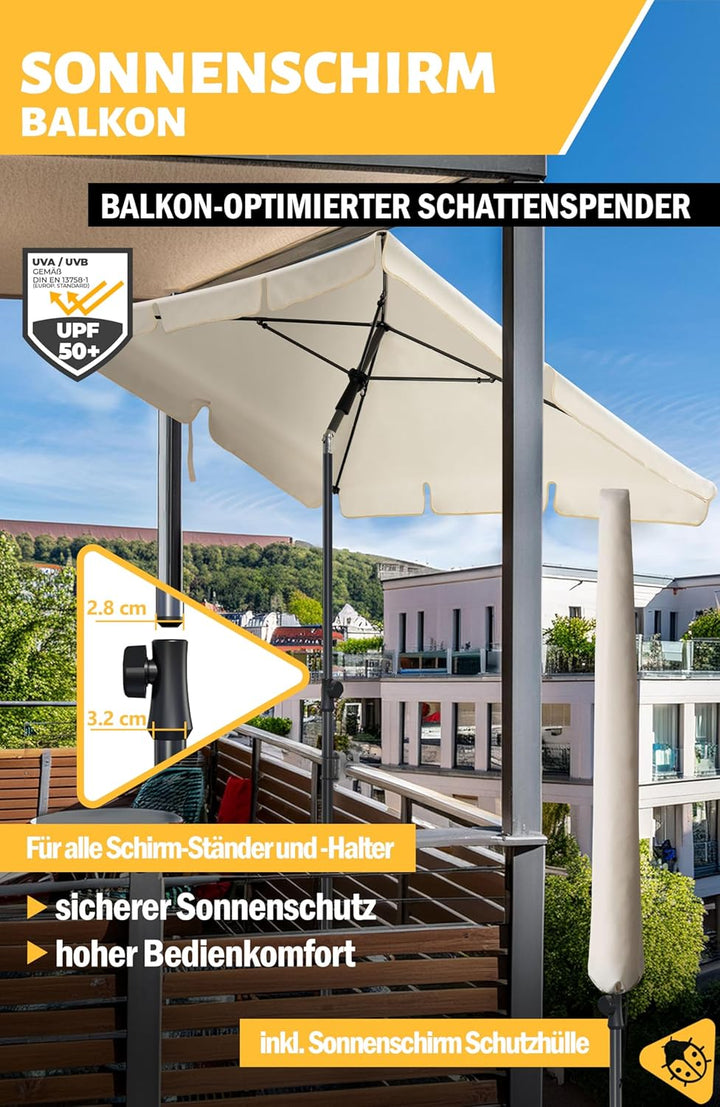 Menz Sonnenschirm, inkl. Sonnenschirmhülle - Sonnenschirm rechteckig 200 x 125 cm für Balkon, Garten