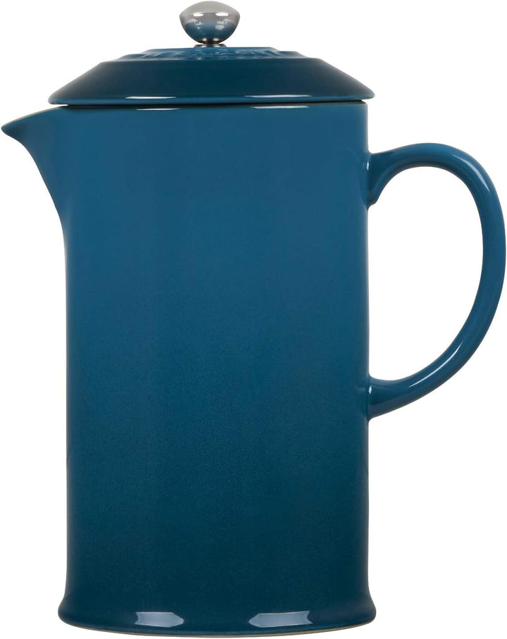 Le Creuset Kaffeebereiter aus Steinzeug, Edelstahl-Kolben, 1 Liter, Für 3-4 Tassen, Deep Teal,