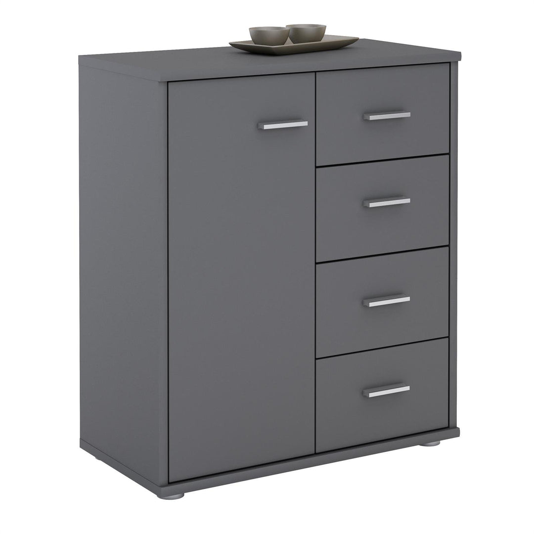 CARO-Möbel Kommode TIRANO Highboard Anrichte mit 1 Tür und 4 Schubladen in grau anthrazit, Grau