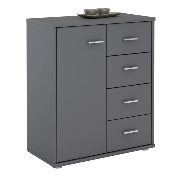 CARO-Möbel Kommode TIRANO Highboard Anrichte mit 1 Tür und 4 Schubladen in grau anthrazit, Grau