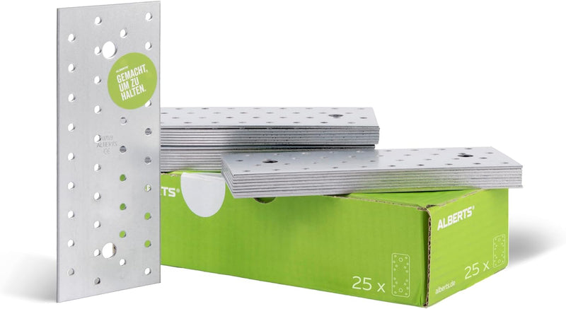 Alberts 847258 Lochplatte | sendzimirverzinkt | 200 x 80 mm | 25er Set 200 x 80 mm / 25 Stk., 200 x