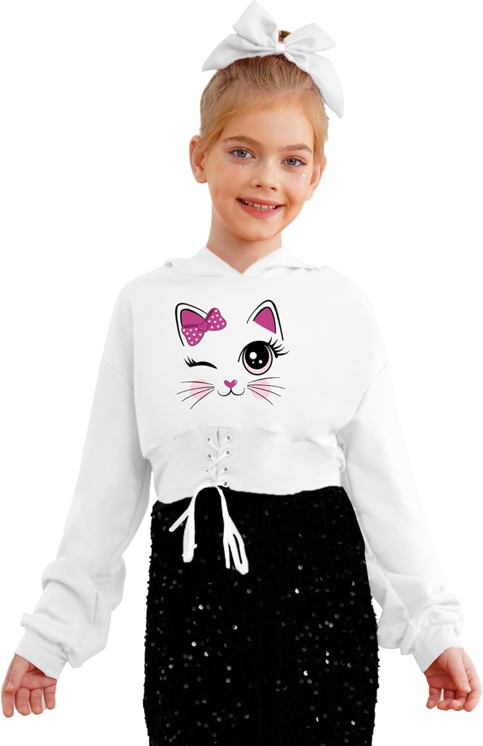 Alvivi Mädchen Sweatshirt Schmetterling Langarmshirt Crop Tops Bauchfrei Oberteile Kinder Hoodie Pul