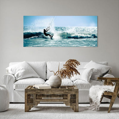 Wandbilder Dekoration Wohnzimmer Drachen-Surfen Wasser Ozean Panorama Bilder auf Leinwand 120x50cm L