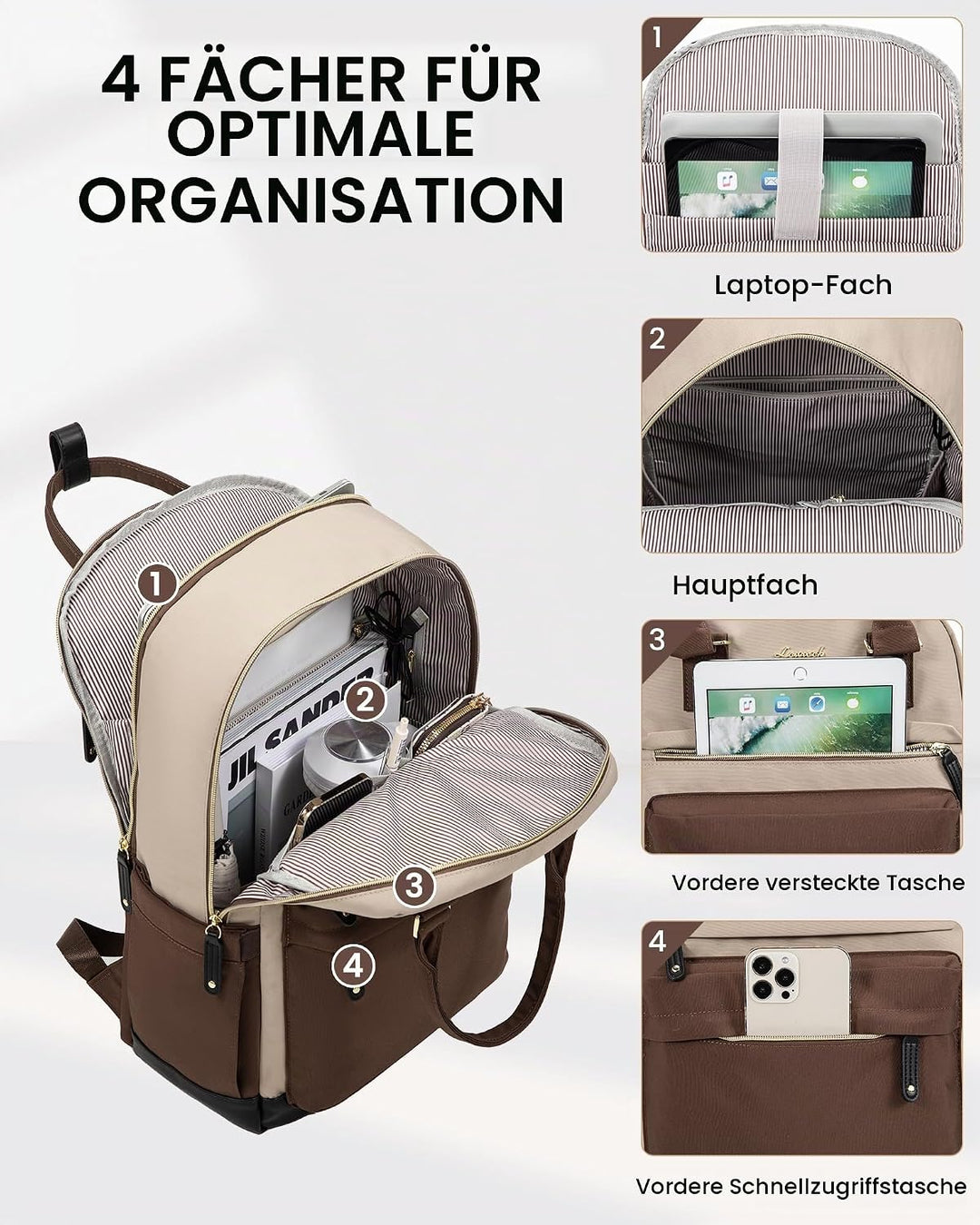 LOVEVOOK Arbeitstasche Reiserucksack Damen, 15,6 Zoll Laptop Backpack Women Wasserdicht, Schulrucksa