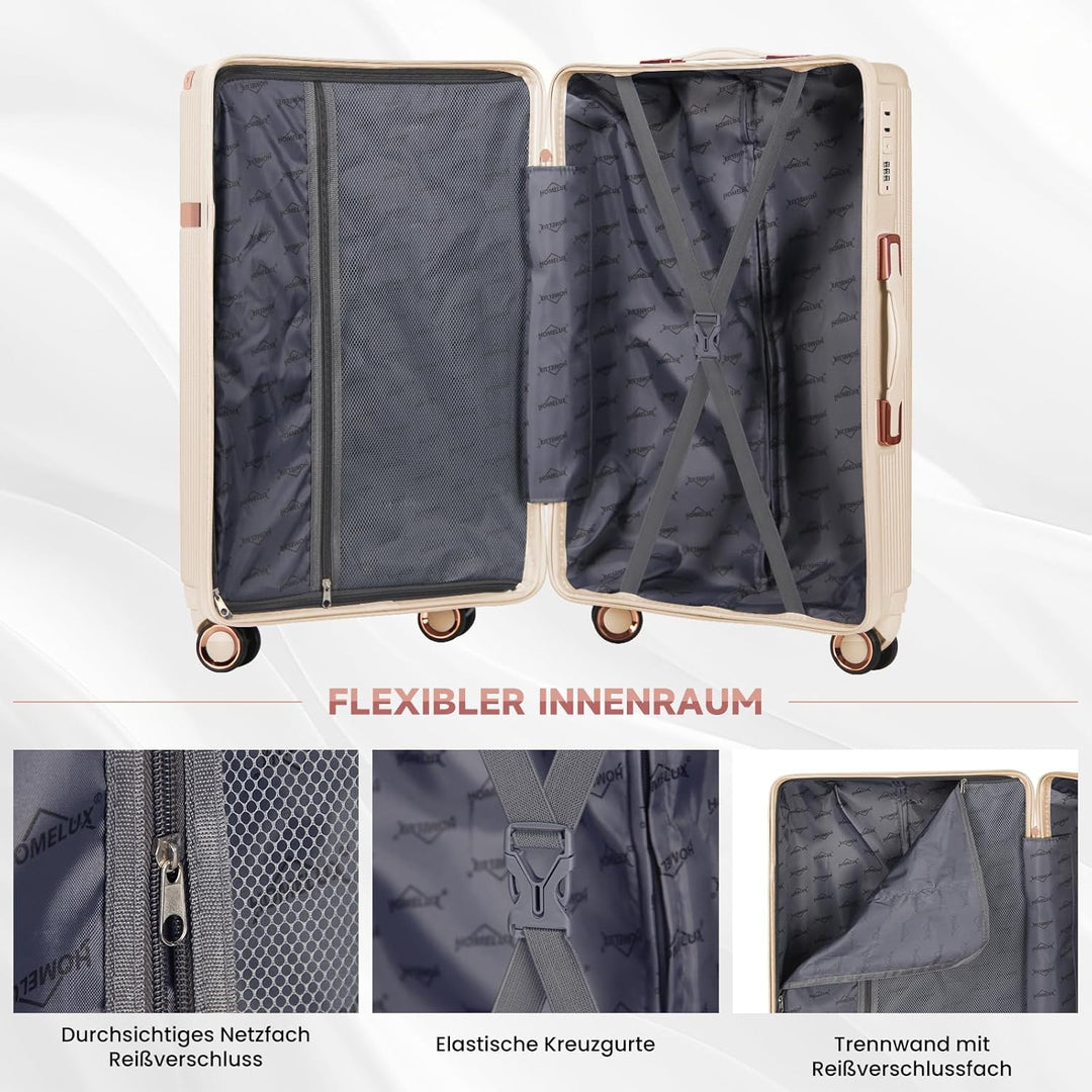 HOMELUX Kofferset 3 Teilig (M/L/XL) Hartschale,Teleskop Bügel, ABS | Reisekoffer mit 4 360° Rollen &