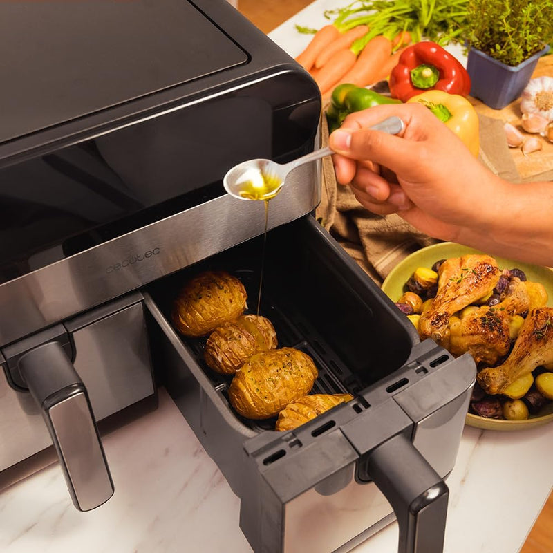 Cecotec Digitale Heissluftfritteuse mit 9L - Air Fryer Cecofry Advance 9000 Inox. 2800W, 2 Behälter,