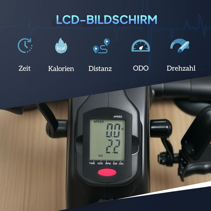 SPORTNOW Pedaltrainer leiser Mini Heimtrainer mit 8 Stufen Magnetwiderstand LCD-Display tragbar Bein