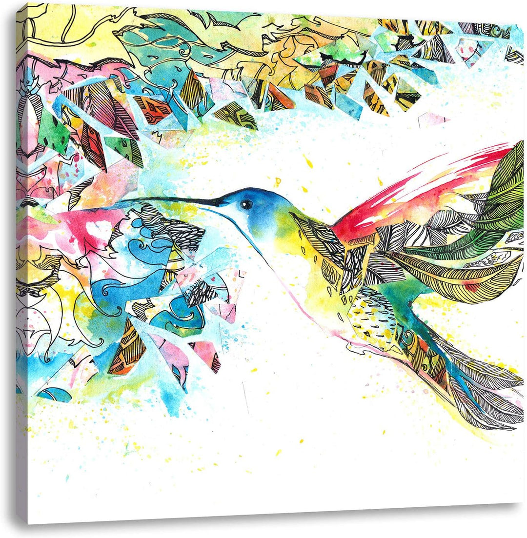 Pixxprint Kolibri Kunst, Format: 70x70 auf Leinwand, XXL riesige Bilder fertig gerahmt mit Keilrahme