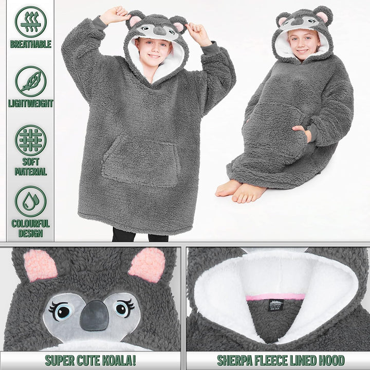 CityComfort Decke Hoodie Kinder Fleece Übergrösse Kapuzenpullover Mädchen Einheitsgrösse Grauer Koal