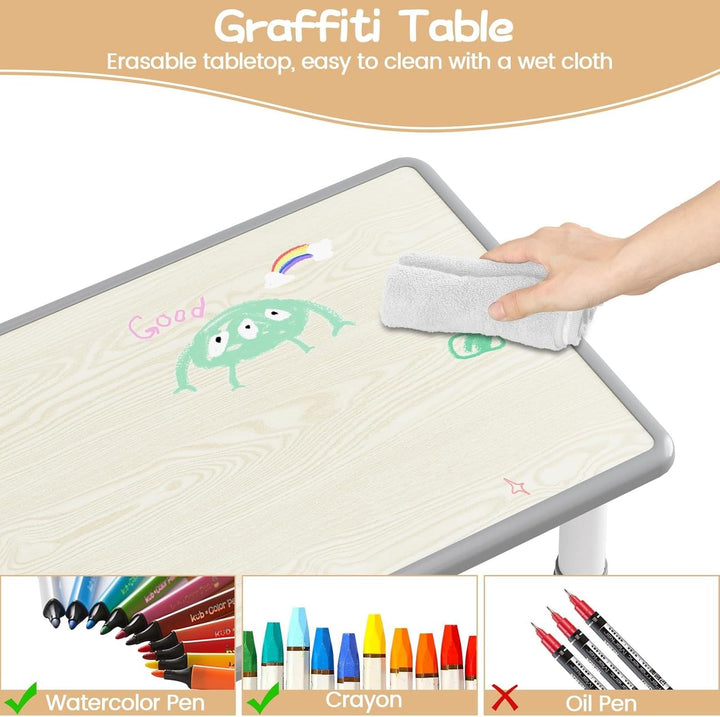 GarveeHome Kinder Tisch und Stühle Set, höhenverstellbarer Kindertisch mit abgerundeten Kanten, stab