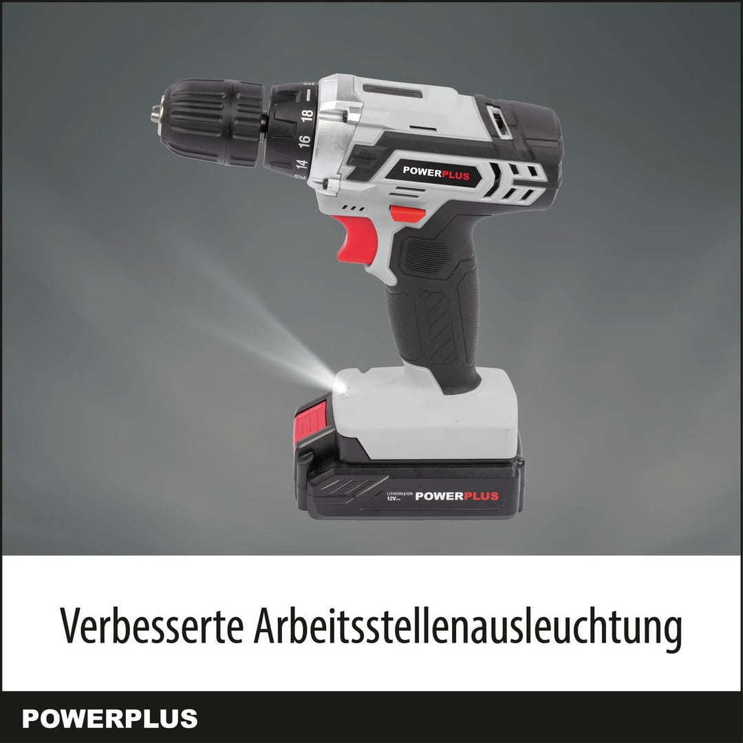 Powerplus Akkuschrauber & Akkubohrer POWC1051 - Schraubendreher & Bohrer 12V, Inkl. 1 x 1,3Ah Akku u