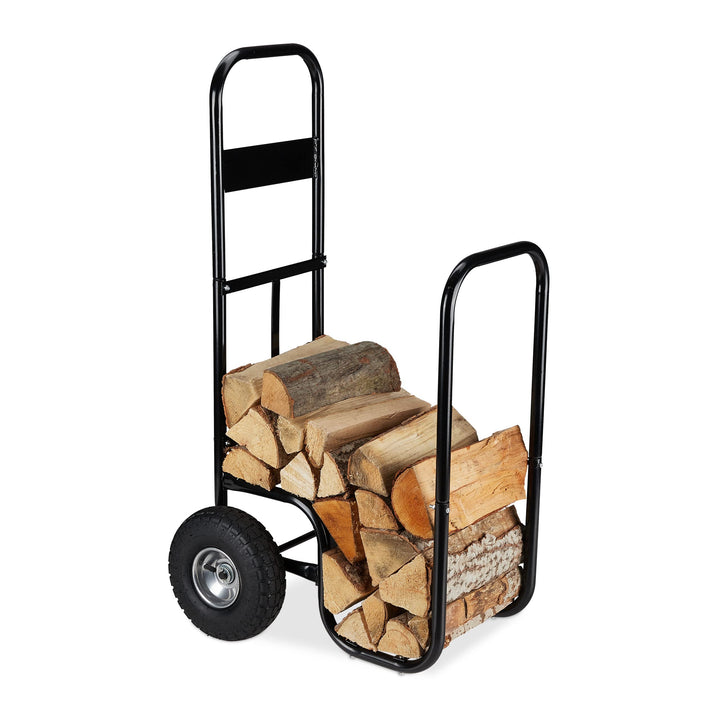 Relaxdays Kaminholzwagen, Brennholzwagen aus Stahl, mit 2 Luftreifen, bis 60 kg, Holztransport &amp; -au