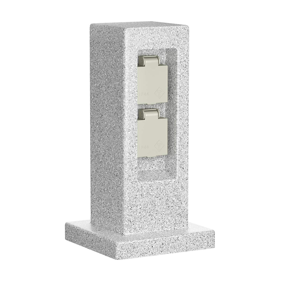 ledscom.de Garten Steckdosensäule Pock für aussen, IP44, 2-Fach, grau (Stein-Optik), eckig, 30 cm 1