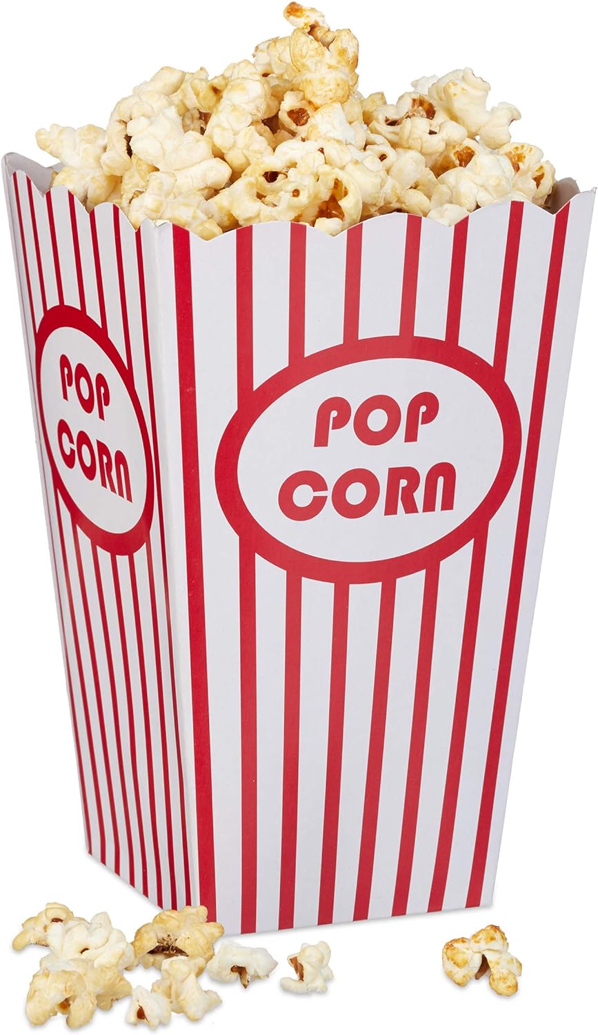 Gadgy Popcorn Maschine | Retro Popcorn Maker & Relaxdays, rot/weiss Popcorntüten, 48 Stück, gestreif