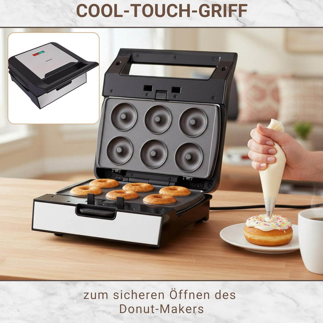 Syntrox Donut Maker mit Wechselplatten, Edelstahl, schnelles Aufheizen, Antihaftbeschichtet, verschi