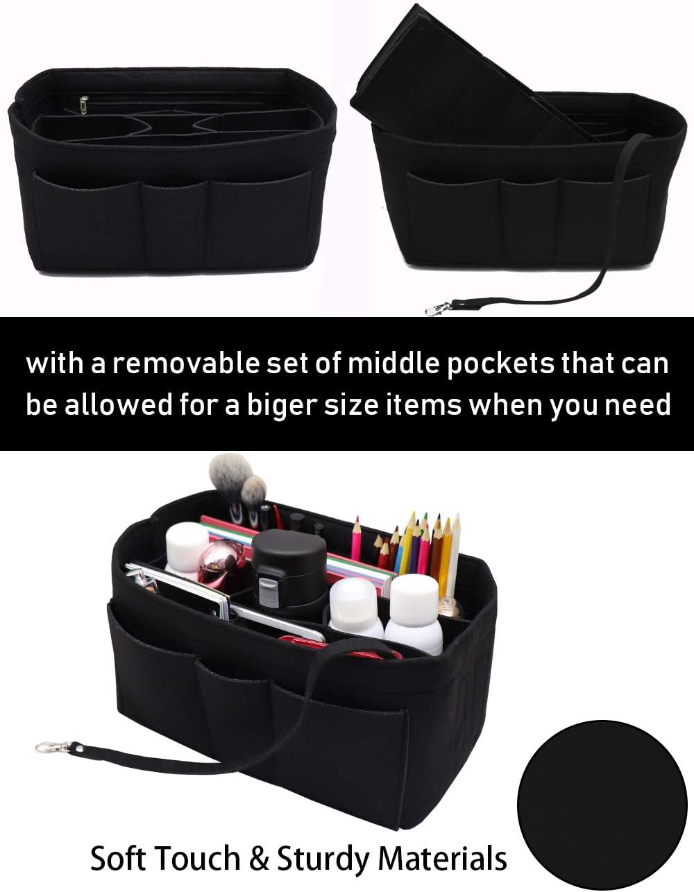 LEXSION Felt Insert Fabric Purse Organizer Bag, Bag Insert In Bag with Zipper Inner Pocket Fits Neve