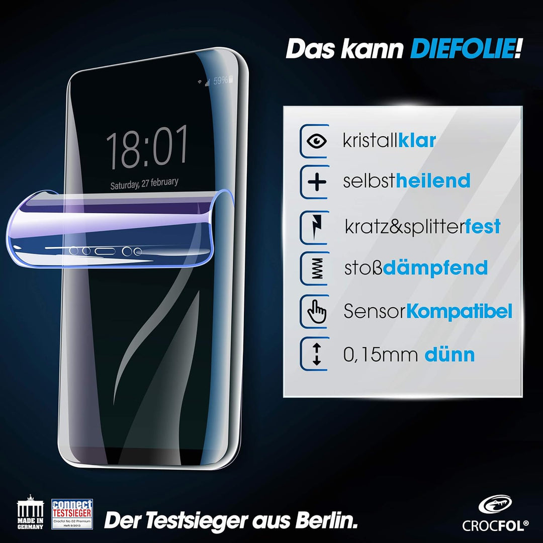 Crocfol Schutzfolie vom Testsieger [2 St.] kompatibel mit Huawei P30 Pro - selbstheilende Premium 5D
