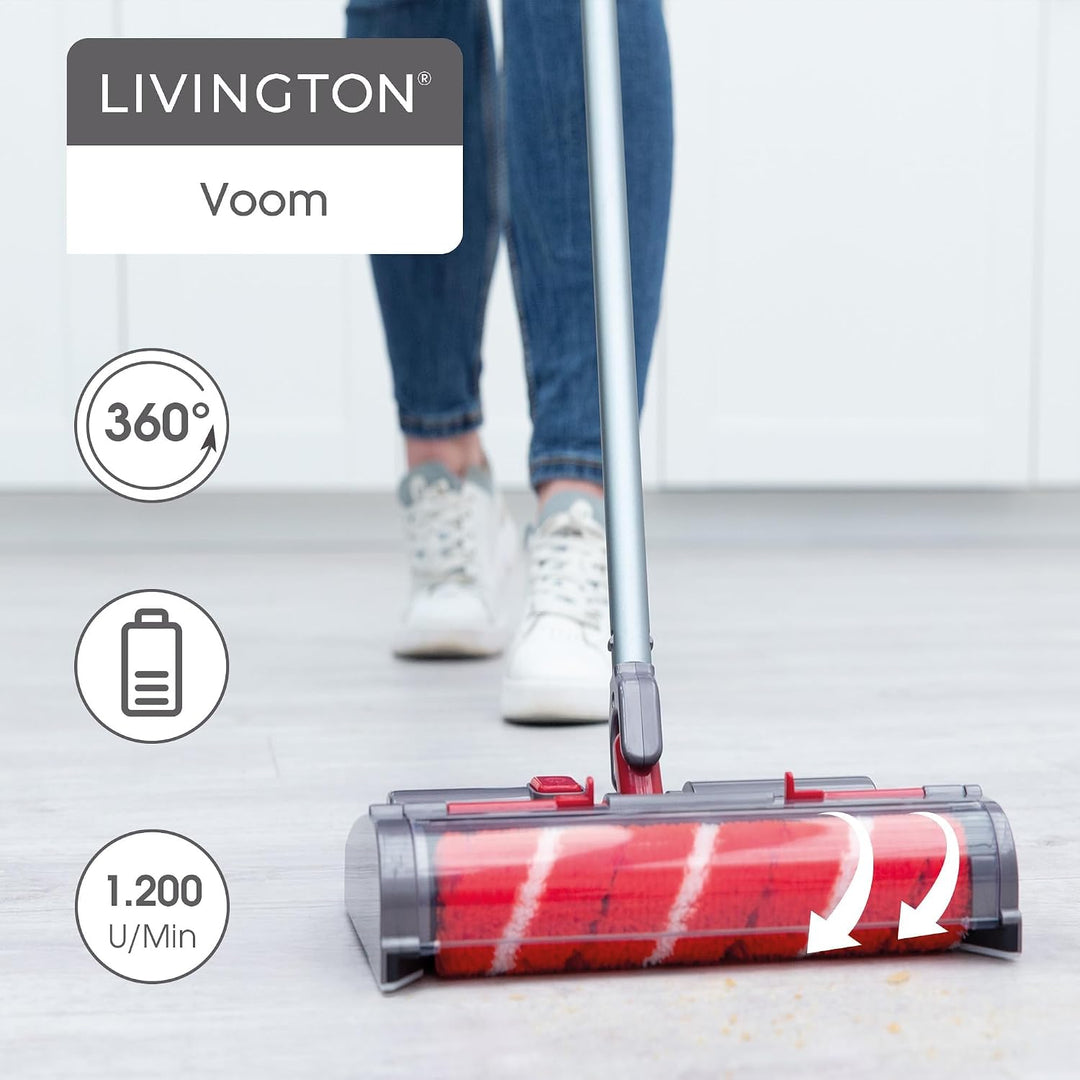 Livington Voom - Turbo Akku-Besen - elektrischer Akkubesen kabellos - Akku Kehrer mit selbstreinigen