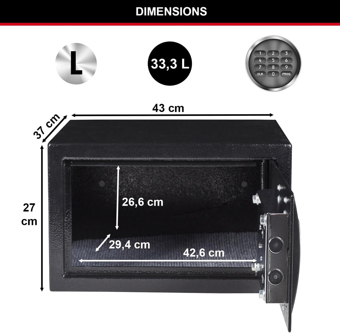 Master Lock Tresor mit Zahlenschloss, elektronische Kombination, 33 L, 27 x 43 x 37 cm Kombinationss