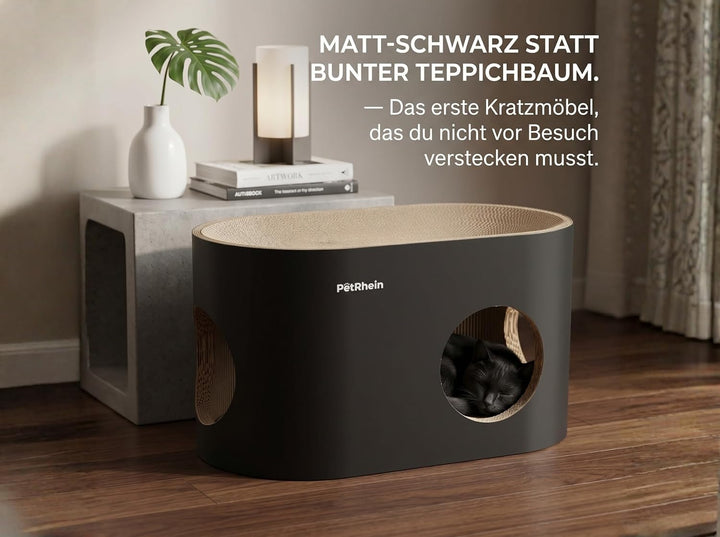 PetRhein Kratzbrett für Katzen aus Kratzpappe,3-in-1 grosses Katzenhöhle mit Kratzmatte &amp; Katzenbett