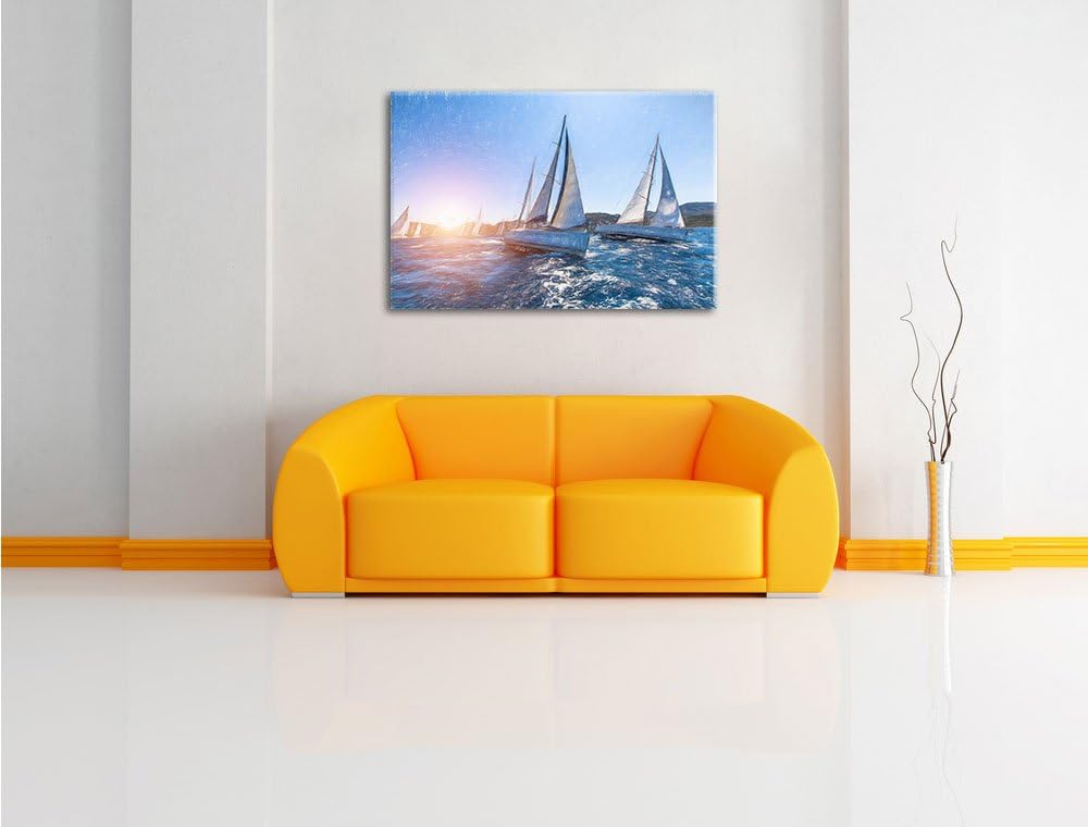 Pixxprint Luxusyachten bei Segelregatta als Leinwandbild/Grösse: 100x70 / Wandbild/Kunstdruck/fertig
