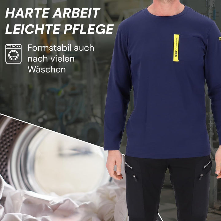 PUMA Workwear Advanced Kollektion - Longsleeve Herren Pullover - Brusttasche und Utility Fach an der