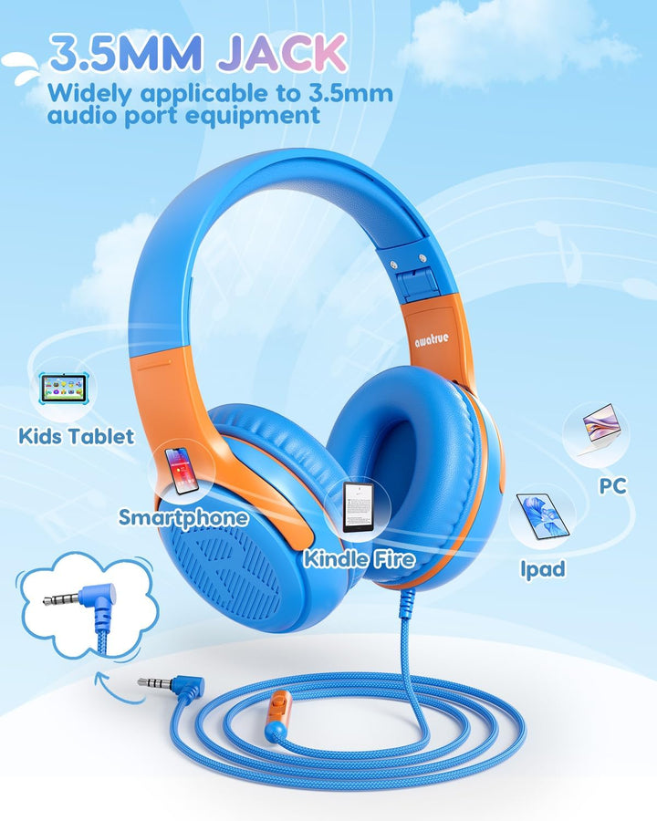 awatrue Kinder Kopfhörer, Kabel Kinderkopfhörer mit Mikrofon, Over Ear Kopfhörer Kinder für Schule/R