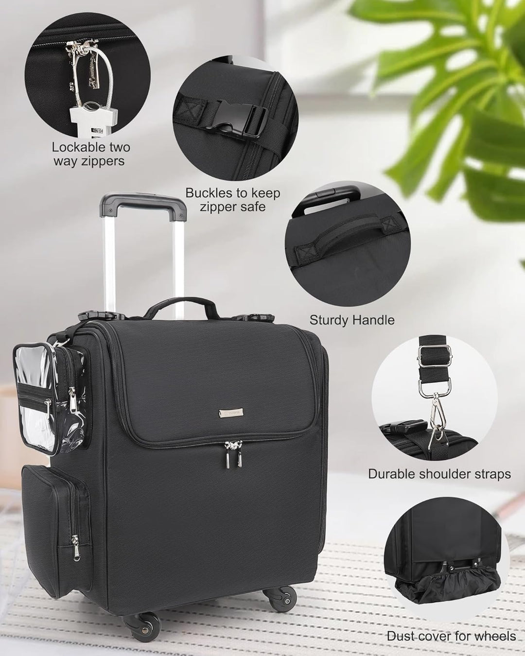 Relavel Roll-Make-up-Koffer – Hairstyling-Reisetasche mit 4 Rädern, Hitzeisolierter Schicht, Verstel