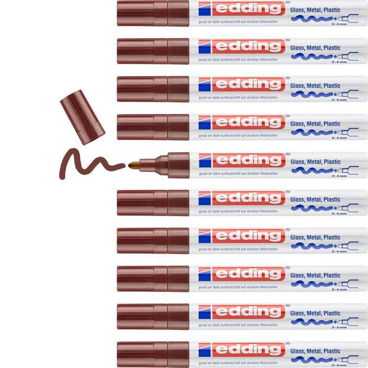 edding 750 Glanzlackmarker - braun - 10 Lackmarker - Rundspitze 2-4 mm - Lackstift für Glas, Stein,