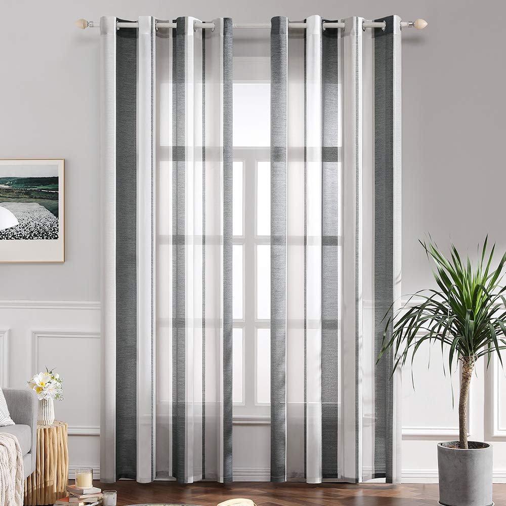MIULEE Gardinen Gestreift Transparent mit Ösen, Voile Vorhänge Wohnzimmer Modern 2er Set, Vorhang Sc