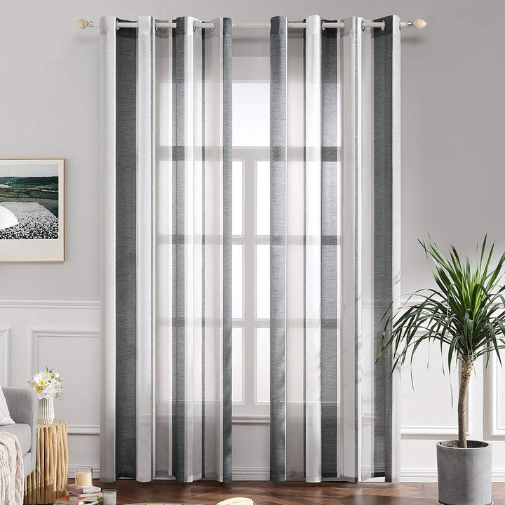 MIULEE Gardinen Gestreift Transparent mit Ösen, Voile Vorhänge Wohnzimmer Modern 2er Set, Vorhang Sc