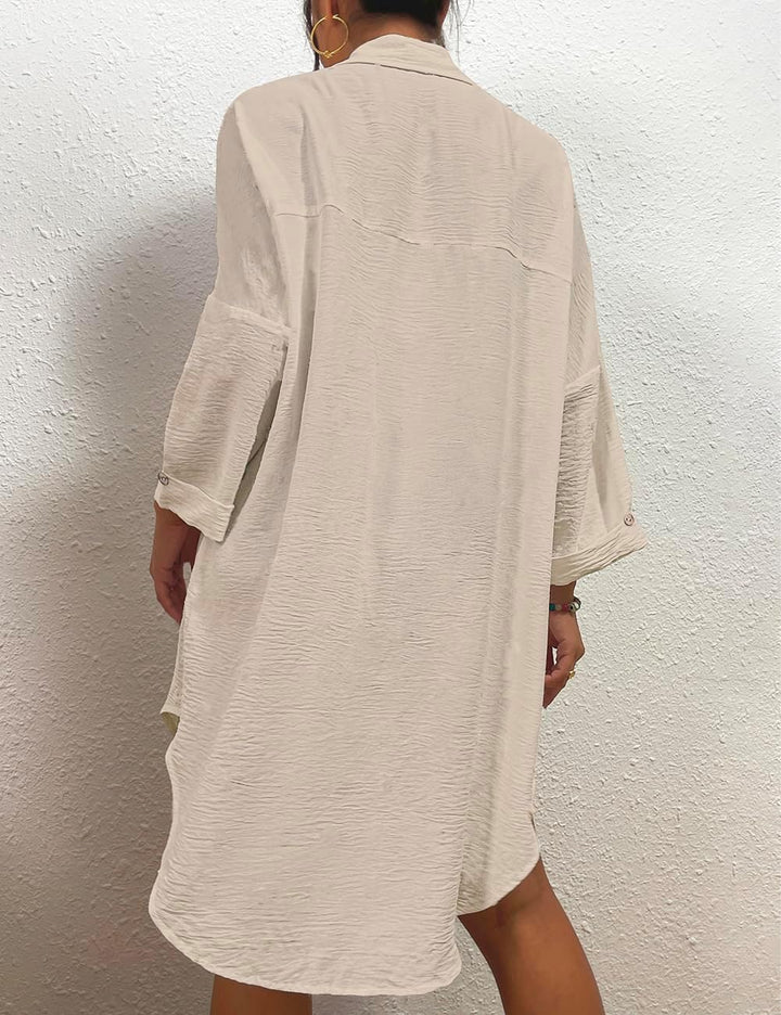 Bsubseach Frauen Badeanzug Coverup Shirt Kleid Button Down Badeanzug Cover Up Beachwear M B-aprikose