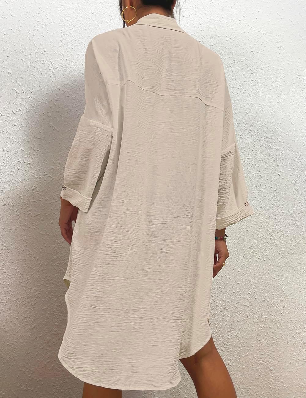 Bsubseach Frauen Badeanzug Coverup Shirt Kleid Button Down Badeanzug Cover Up Beachwear M B-aprikose