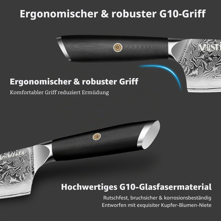 MOSFiATA Damastmesser 8 Zoll, Küchenmesser Damaststahl Kochmesser Damast Scharf Chef Knife Profi Fle
