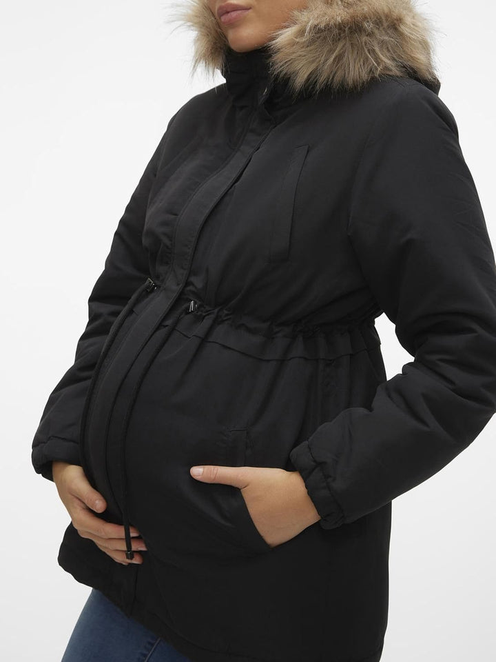 Mama Licious Female Langer Parka Umstands-Jacke XS Schwarz, XS Schwarz