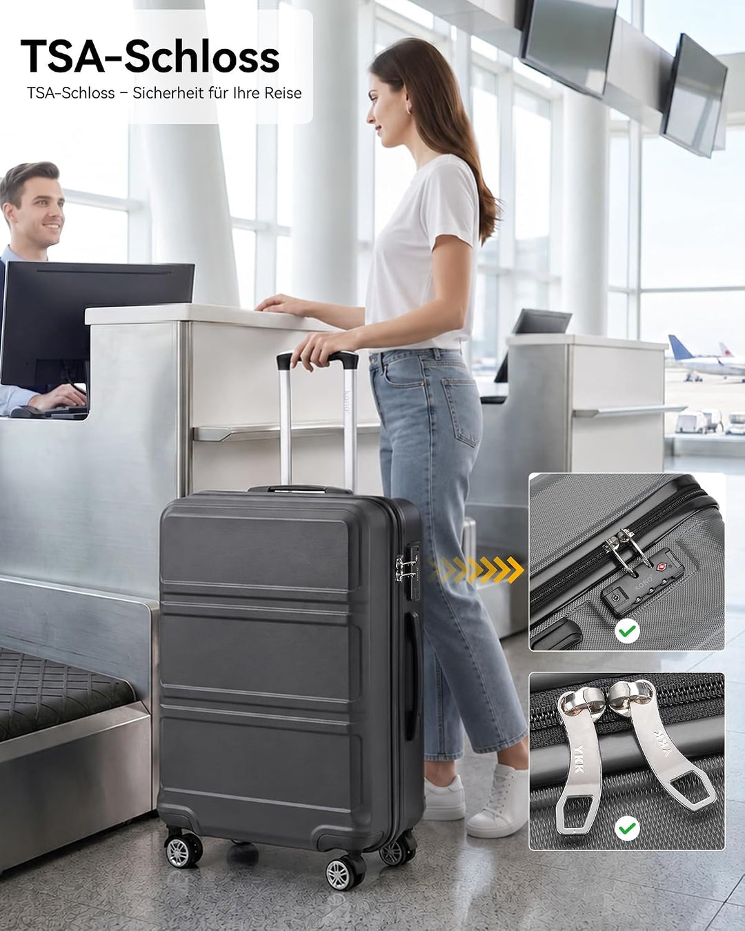 KONO Koffer Trolley Reisekoffer XL (74cm) Grau, XL (74cm) Grau