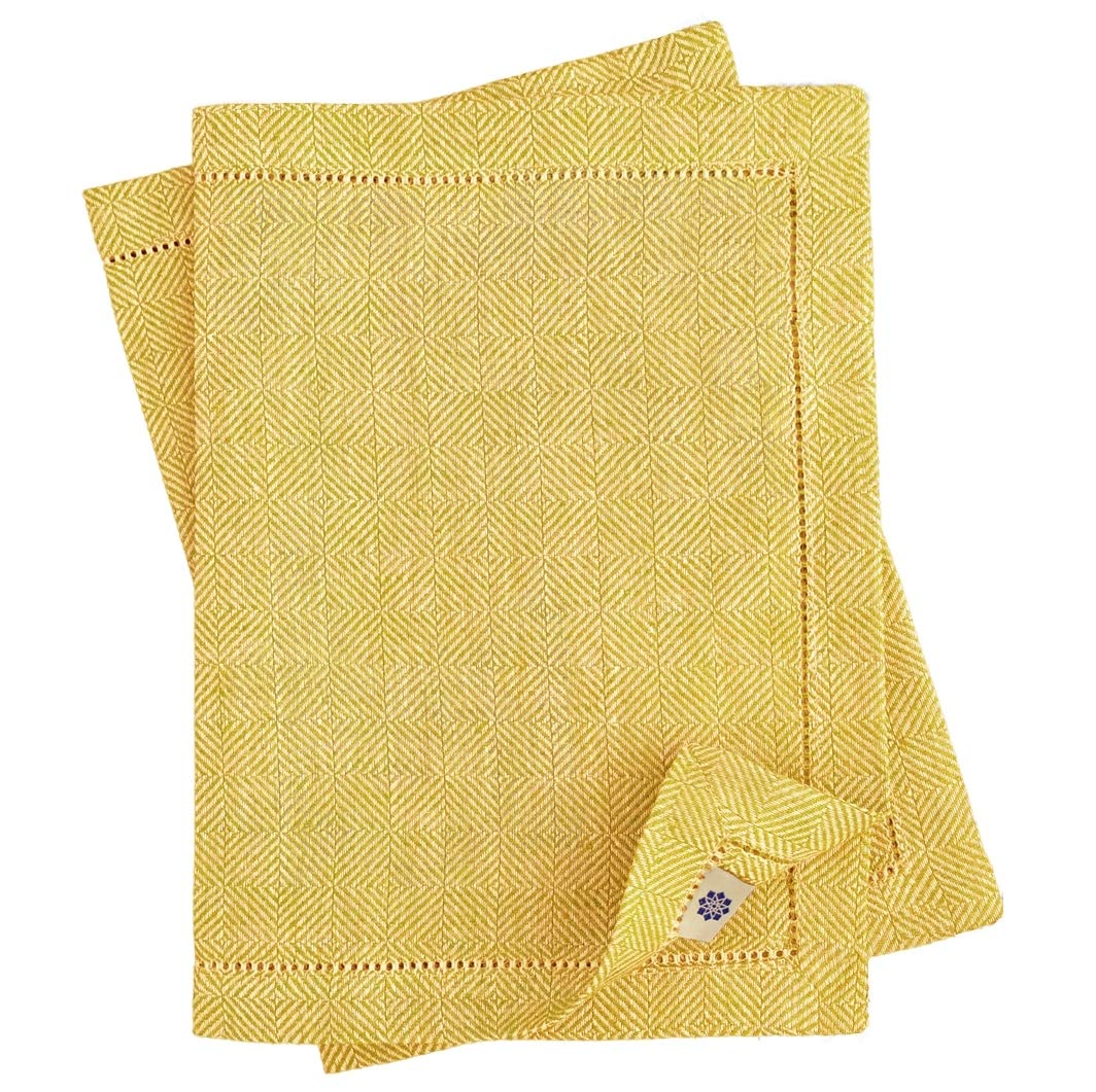 Linen & Cotton Hochwertig Tischsets Platzsets mit Hohlsaum Scandi - 100% Leinen, Gelb (30 x 44cm, 2