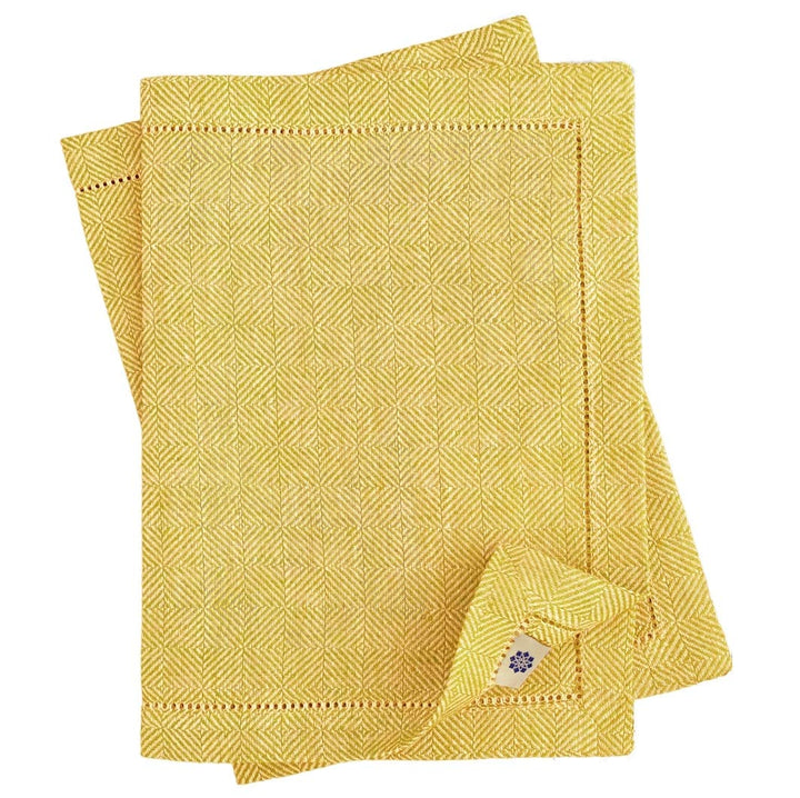 Linen & Cotton Hochwertig Tischsets Platzsets mit Hohlsaum Scandi - 100% Leinen, Gelb (30 x 44cm, 2