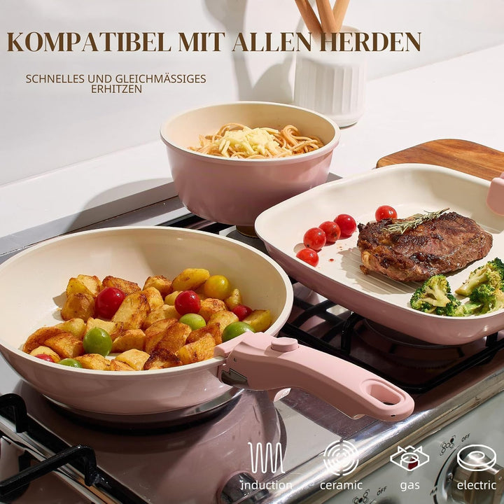 Keramik Topfsets Pfannenset 23 Teilig Antihaft Kochgeschirr mit Abnehmbarem Griff Stapelbar Topfset