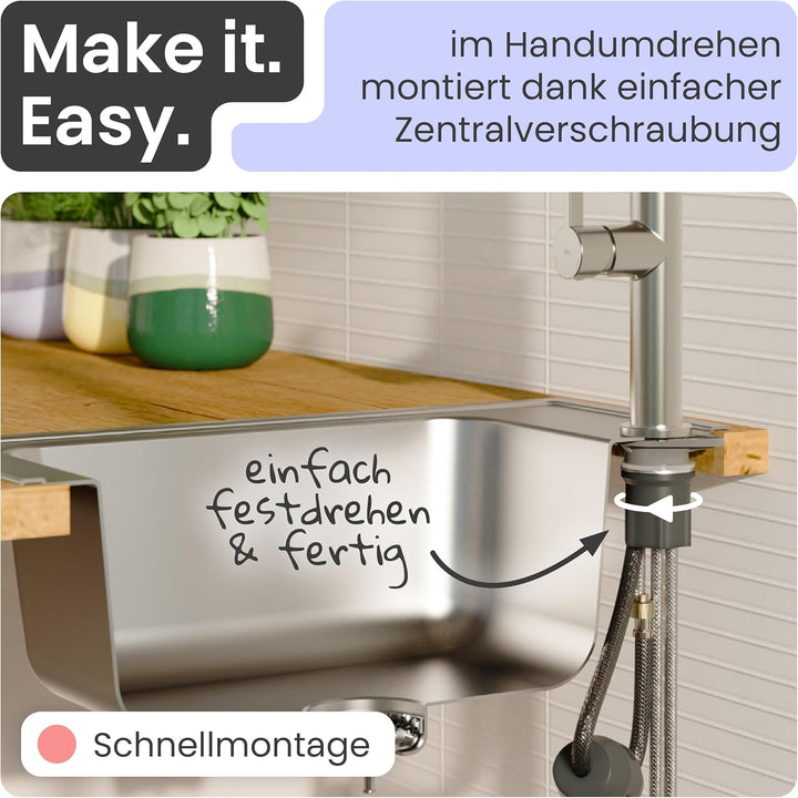 instmaier Cassia | Küchenarmatur mit herausziehbarem Auslauf | Edelstahl | Wasserhahn Küche 360° sch