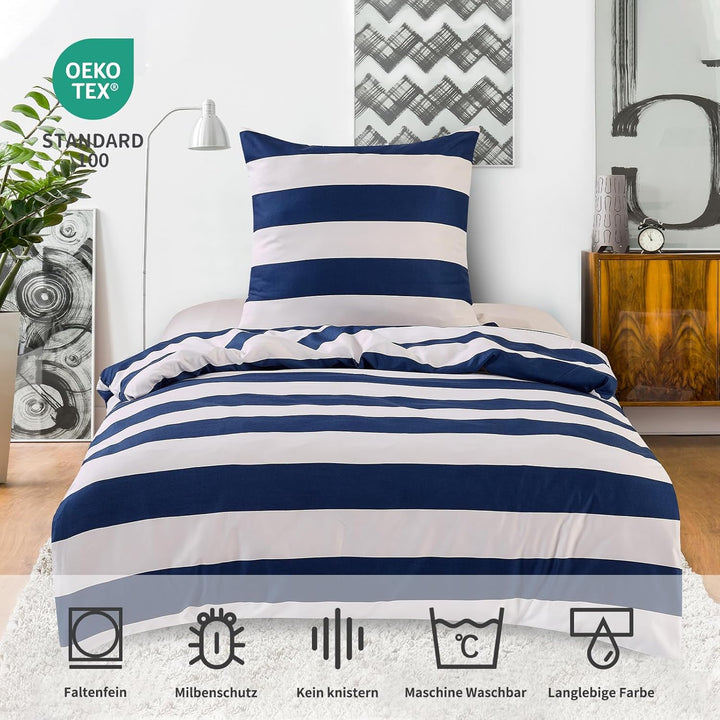 HENGWEI Blau Bettwäsche 140x200cm 2teilig Set, Extraweiches &amp; bügelfrei Bettwäsche-Set,Mikrofaser Be