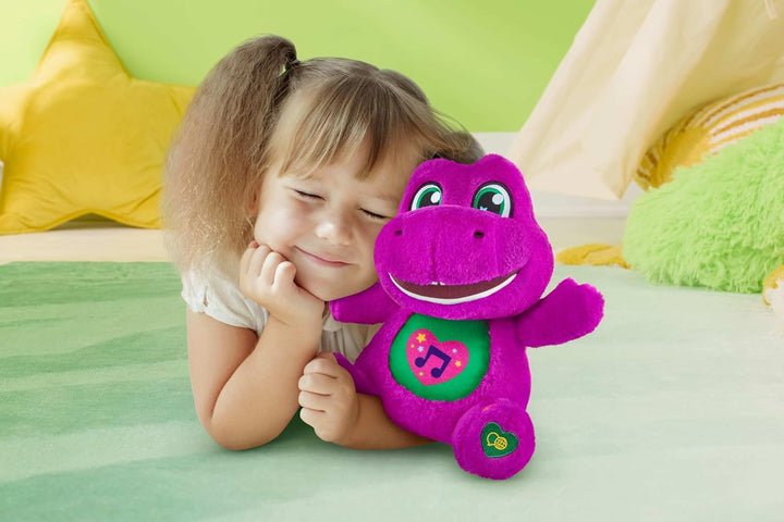 Barney – Barneys Sänger, Plüsch 25+ cm mit Geräuschen, spielt 10 Sätze und 5 Lieder in Englisch, Fra