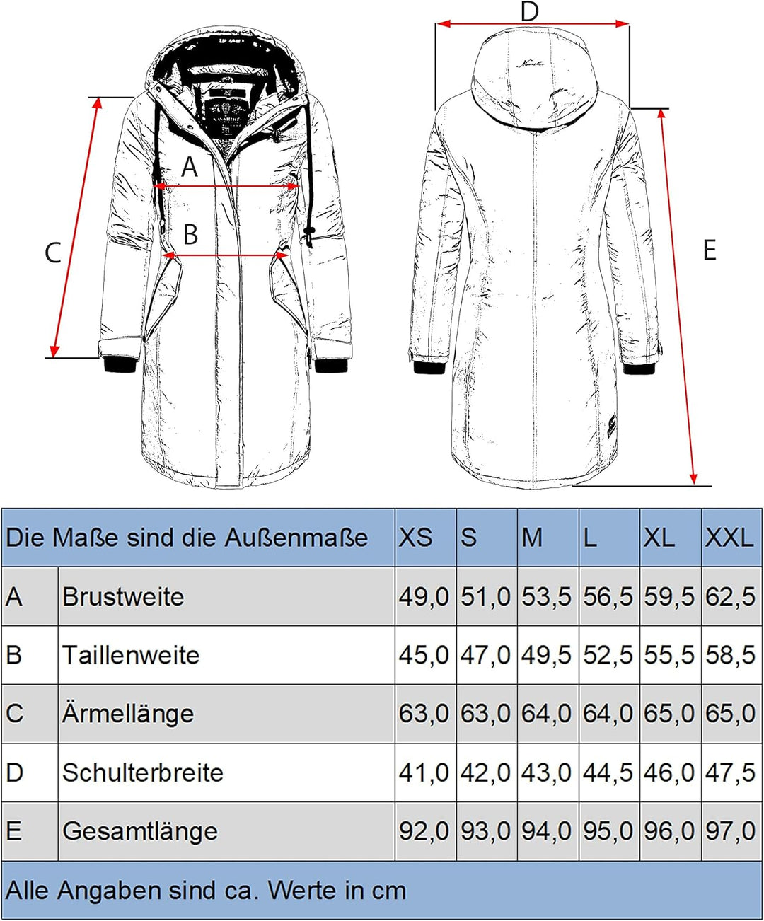 Navahoo Damen Wintermantel Winterparka mit Kapuze Letiziaa XS-3XL XS Blau, XS Blau